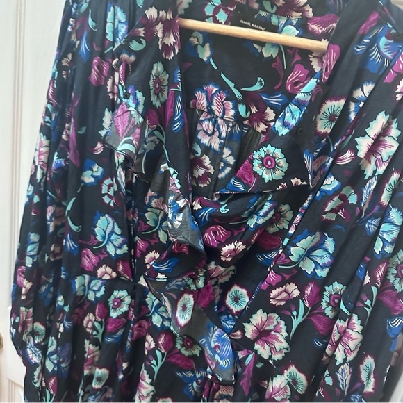 Isabel Marant Silk Floral Long Sleeve Verikio Dress 36 $1395 blue black - Picture 11 of 11
